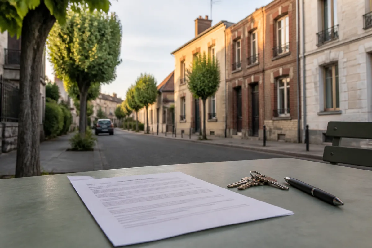 Contrat de bail posé sur une table avec un trousseau de clés et un stylo